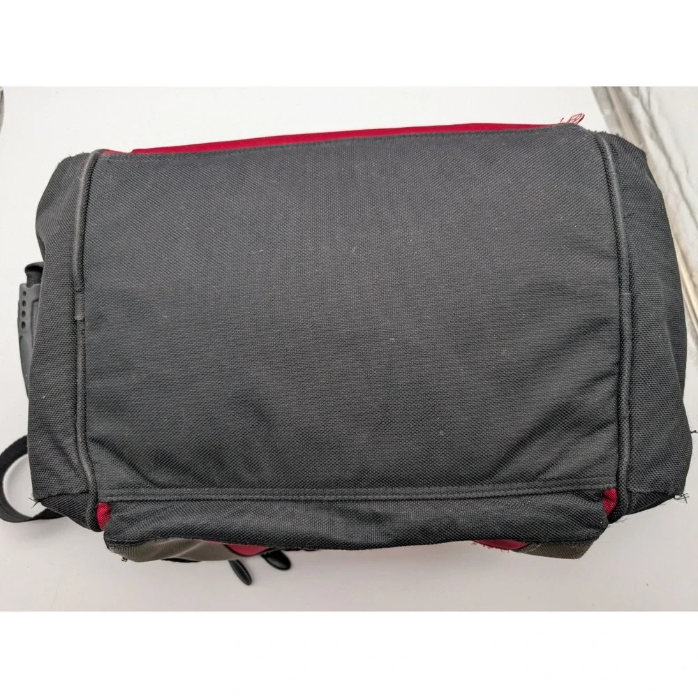 Eddie Bauer Small Canvas Duffel Bag Red Black Travel Gym Carry On Shoulder Strap